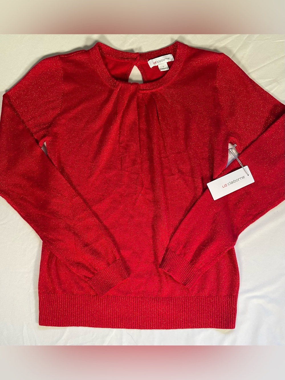 Liz Claiborne Women’s Red Sparkle Metallic Blouse Sweater NWT  Size S Holiday
